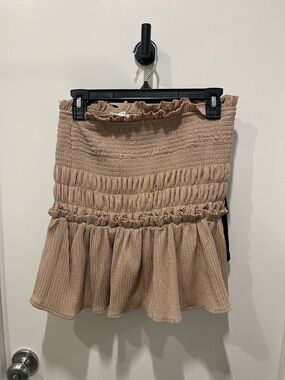 Storia Taupe Shirred Ruffle Hem Mini Skirt
